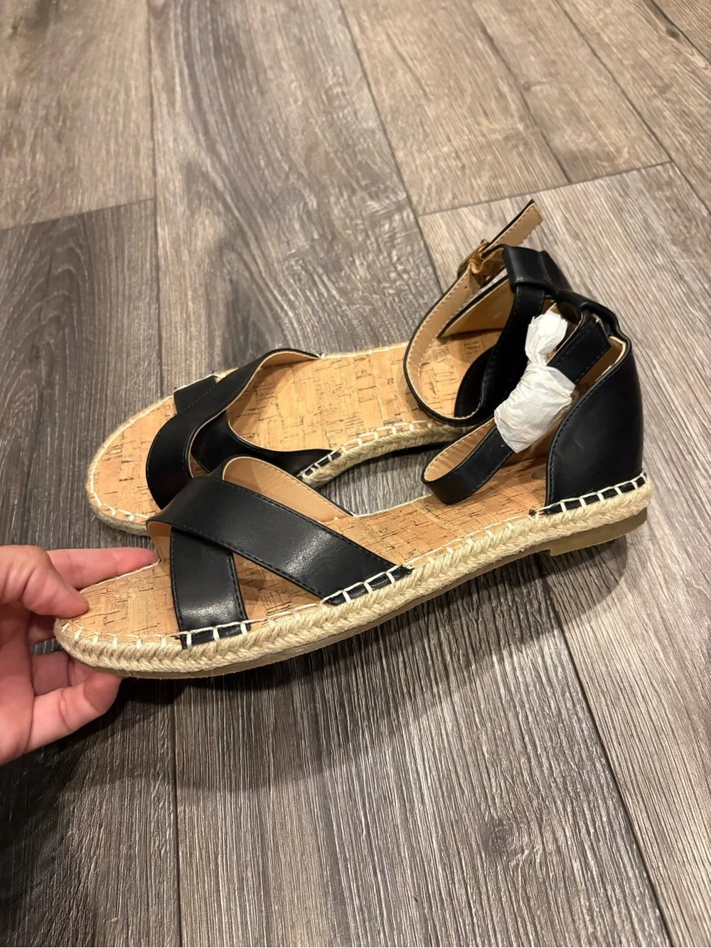 Women's Black Espadrille Ankle-Strap Sandals